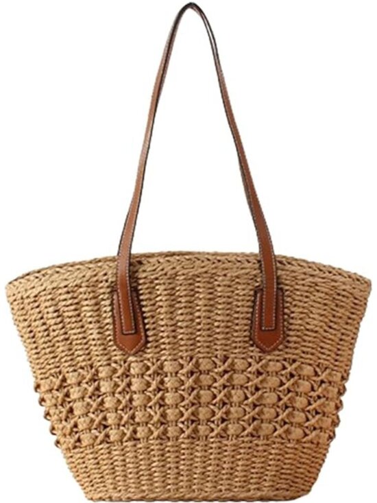 Handbags - Womens Straw Tote Handbag - Summer Beach Bag with Top Handle - Handwoven Shoulde